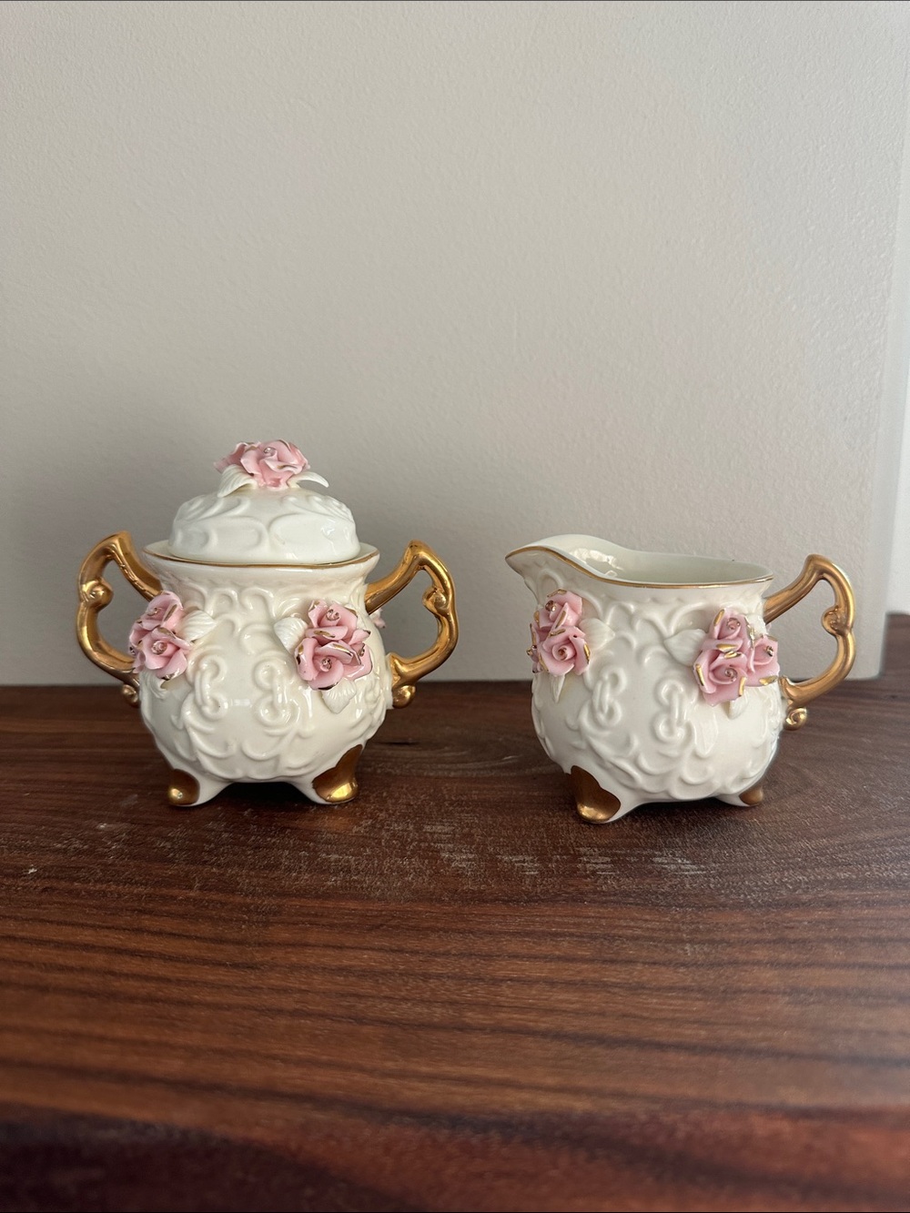 Vintage Ivory Porcelain Sugar Bowl & Creamer Set - Cracker Barrel